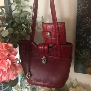 Brighton red leather shoulder bag with wallet
